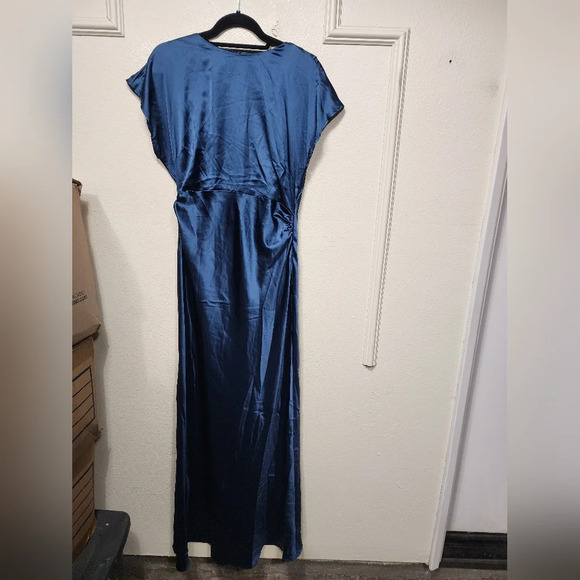 Lulus Captivating Presence Dark Teal Satin Cowl Back Maxi Dress L Wedding Party - Picture 6 of 10